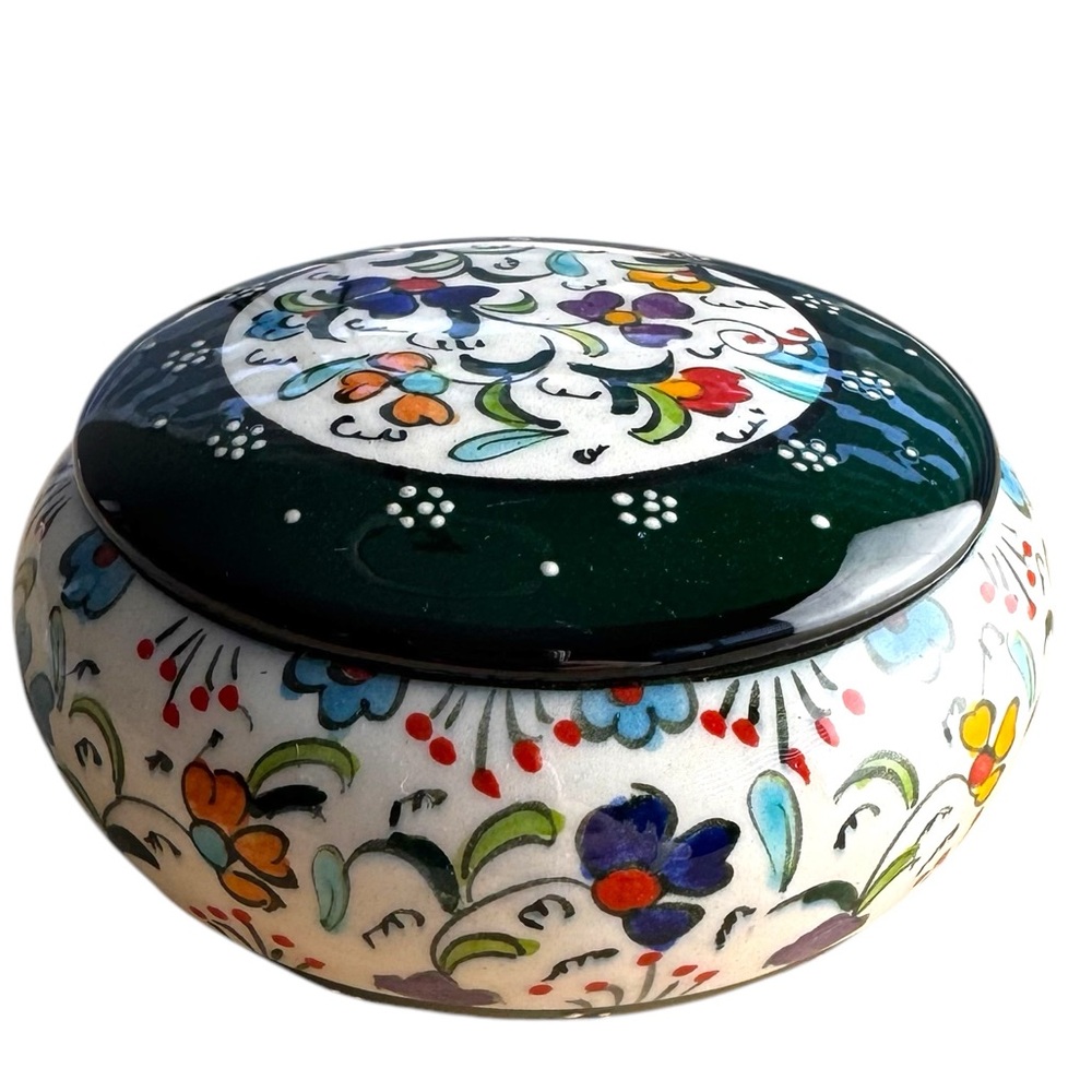 Vintage Ceramic Trinket Jar Hand Painted in Prague
